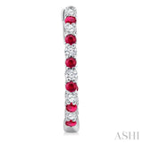 1.8 MM Ruby and 1/2 Ctw Round Cut Inside-Out Diamond Precious Hoop Earrings in 14K White Gold