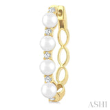 1/4 Ctw 4MM Cultured Pearl and Round Cut Diamond Fashion Hoop Earrings in 14K Yellow Gold