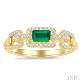 1/4 Ctw 5X3MM Octagon Shape Emerald and Round Cut Diamond Precious Rectangular Open Link Fashion Ring in 14K Yellow Gold