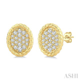 1/5 Ctw Oval Shape Rope Border Round Cut Diamond Fashion Stud Earrings in 10K Yellow Gold