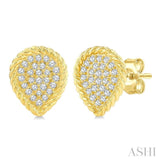1/5 Ctw Pear Shape Rope Border Round Cut Diamond Fashion Stud Earrings in 10K Yellow Gold