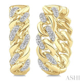 1/10 Ctw Round Cut Diamond Cuban Link Hoop Earrings in Yellow Gold Vermeil