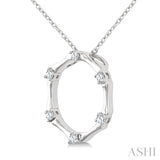 1/10 Ctw Petite Bamboo Shoot Inspired Round Cut Diamond Fashion Pendant With Chain in 10K White Gold