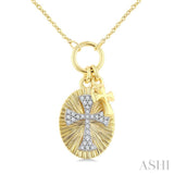 1/6 Ctw Fluted Oval-Shaped Medallion Byzantine Cross Charm Round Cut Diamond Pirouette Fashion Pendant With Chain in 10K Yellow and White Gold