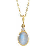 14K Yellow Gold 8x6 mm Natural Rainbow Moonstone & .03 CT Natural Diamond 16-18" Necklace