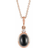 14K Rose Gold 8x6 mm Natural Black Onyx & .03 CT Natural Diamond 16-18" Necklace