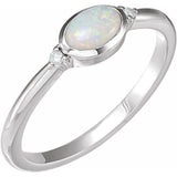 14K White Gold Natural White Opal & .03 CTW Natural Diamond Ring