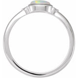 14K White Gold Natural White Opal & .03 CTW Natural Diamond Ring
