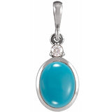Sterling Silver 12x10 mm Natural Turquoise & .03 CT Natural Diamond Cabochon Pendant