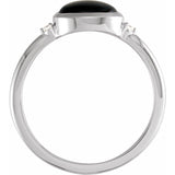 Sterling Silver 9x7 mm Round Natural Black Onyx & .03 CTW Natural Diamond Ring