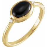 14K Yellow Gold10x8 mm Round Natural Black Onyx & .03 CTW Natural Diamond Ring