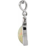Platinum 10x8 mm Natural White Opal & .03 CT Natural Diamond Cabochon Pendant