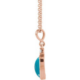 14K Rose Gold 9x7 mm Natural Turquoise & .03 CT Natural Diamond 16-18" Necklace