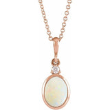 14K Rose Gold 10x8 mm Natural White Opal & .03 CT Natural Diamond 16-18" Necklace