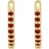 14K Yellow Gold Lab-Grown Ruby Hinged 12.5 mm Hoop Earrings