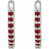 Sterling Silver Lab-Grown Ruby Hinged 12.5 mm Hoop Earrings