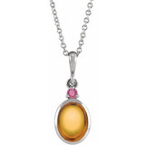 Platinum 5x3 mm Natural Citrine & Natural Pink Tourmaline 16-18" Necklace