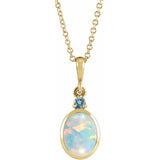 14K Yellow Gold 6x4 mm Lab-Grown White Opal & Natural London Blue Topaz 16-18" Necklace
