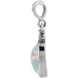 Sterling Silver 6x4 mm Lab-Grown White Opal & Natural London Blue Topaz Pendant