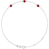14K White Gold Natural Ruby Bezel-Set Three-Stone 6 1/2-7 1/2" Bracelet