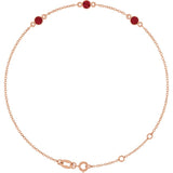 14K Rose Gold Natural Ruby Bezel-Set Three-Stone 6 1/2-7 1/2" Bracelet