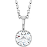 Platinum 1/2 CT Natural Diamond Bezel-Set Solitaire 16-18" Necklace
