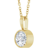 14K Yellow Gold 3/4 CT Natural Diamond Bezel-Set Solitaire 16-18" Necklace