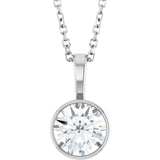 Sterling Silver 9/10 CT Lab-Grown Diamond Bezel-Set Solitaire 16-18" Necklace