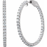 Sterling Silver Imitation White Cubic Zirconia Inside-Outside 41.5 mm Hinged Hoop Earrings