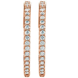 14K Rose Gold 1 CTW Natural Diamond Inside-Outside 26.5 mm Hinged Hoop Earrings