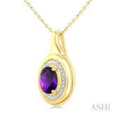 8X6 MM Oval Shape Amethyst and 1/20 Ctw Round Cut Diamond Semi-precious Pendant With Chain in Yellow Gold Vermeil