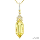 16X6 MM Evoque Gemstones Hexagon Shape Lemon Quartz and 1/10 Ctw Round Cut Diamond Semi-Precious Pendant With Chain in 10K Yellow Gold