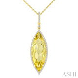 22X8 MM Evoque Gemstones Marquise Shape Lemon Quartz and 1/4 Ctw Round Cut Diamond Semi-Precious Pendant With Chain in 14K Yellow Gold
