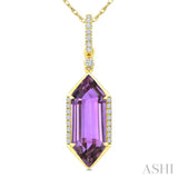 16X6 MM Evoque Gemstones Hexagon Shape Amethyst and 1/10 Ctw Round Cut Diamond Semi-Precious Pendant With Chain in 10K Yellow Gold
