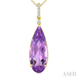 22X8 MM Evoque Gemstones Pear Shape Amethyst and 1/20 Ctw Round Cut Diamond Semi-Precious Pendant With Chain in 14K Yellow Gold