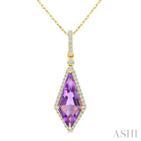 16X7 MM Evoque Gemstones Kite Shape Amethyst and 1/5 Ctw Round Cut Diamond Semi-Precious Pendant With Chain in 10K Yellow Gold