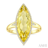 22X8 MM Evoque Gemstones Marquise Shape Lemon Quartz and 1/5 Ctw Round Cut Diamond Semi-Precious Ring in 14K Yellow Gold