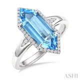 16X6 MM Evoque Gemstones Hexagon Shape Blue Topaz and 1/5 Ctw Round Cut Diamond Semi-Precious Ring in 10K White Gold