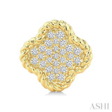 1/5 Ctw Round Cut Diamond Rope Border Clover Motif Fashion Stud Earrings in 10K Yellow Gold