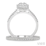 1 Ctw Baguette and Round Cut Diamond Bridal Set With 7/8 Ctw Emerald Shape Engagement Ring and 1/6 Ctw Wedding Band in 14K White Gold