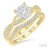 5/8 Ctw Round Cut Diamond Lovebright Bridal Set with 1/2 Ctw Engagement Ring and 1/6 Ctw Wedding Band in 14K Yellow and White Gold
