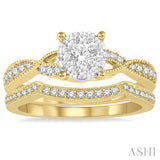 5/8 Ctw Round Cut Diamond Lovebright Bridal Set with 1/2 Ctw Engagement Ring and 1/6 Ctw Wedding Band in 14K Yellow and White Gold