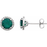 Sterling Silver Lab-Grown Emerald & .01 CTW Natural Diamond Earrings