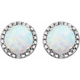Sterling Silver Lab-Grown Opal & .01 CTW Natural Diamond Earrings