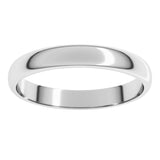 14K White Gold 3 mm Lightweight Half Round Band Size 6