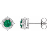 Sterling Silver Lab-Grown Emerald & .08 CTW Natural Diamond Halo-Style Earrings