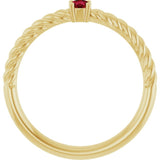 14K Yellow Gold 3 mm Lab-Grown Ruby Solitaire Rope Ring