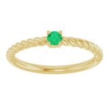 14K Yellow Gold 3 mm Lab-Grown Emerald Solitaire Rope Ring