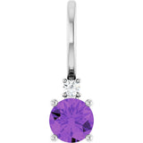 14K White Gold Natural Amethyst & .015 CT Natural Diamond Charm/Pendant