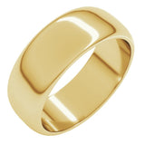 14K Yellow Gold 7 mm Half Round Band Size 8.5